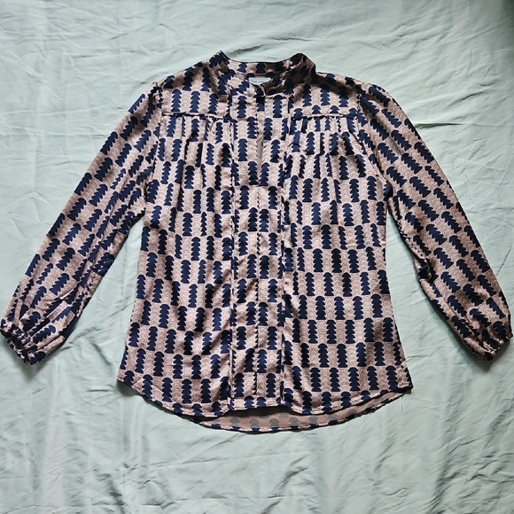 Tops - The Odells Navy and Beige Patterned Women's Top, Size M